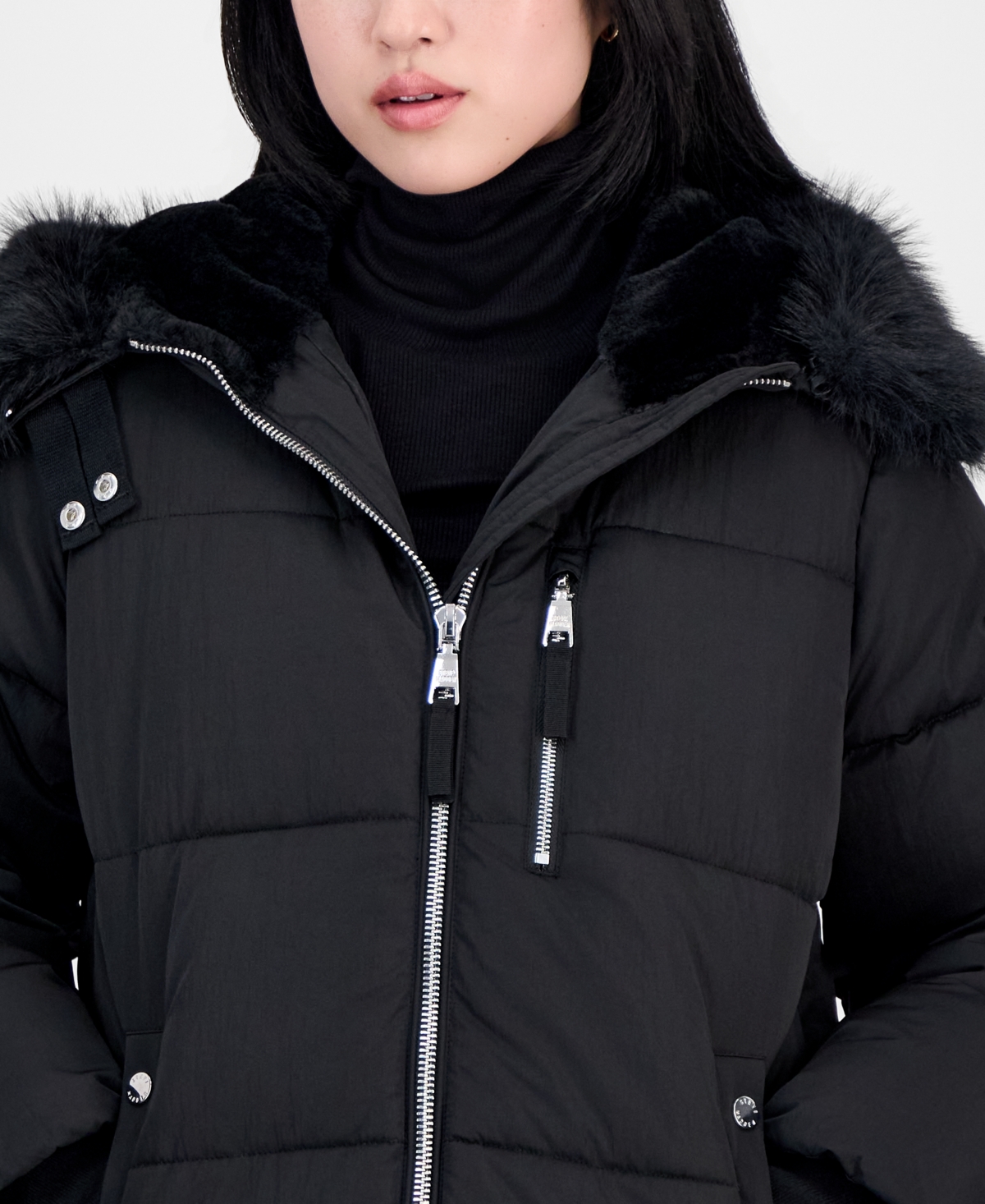 Steve Madden Women's Hooded Faux-Fur-Trim Puffer Jacket