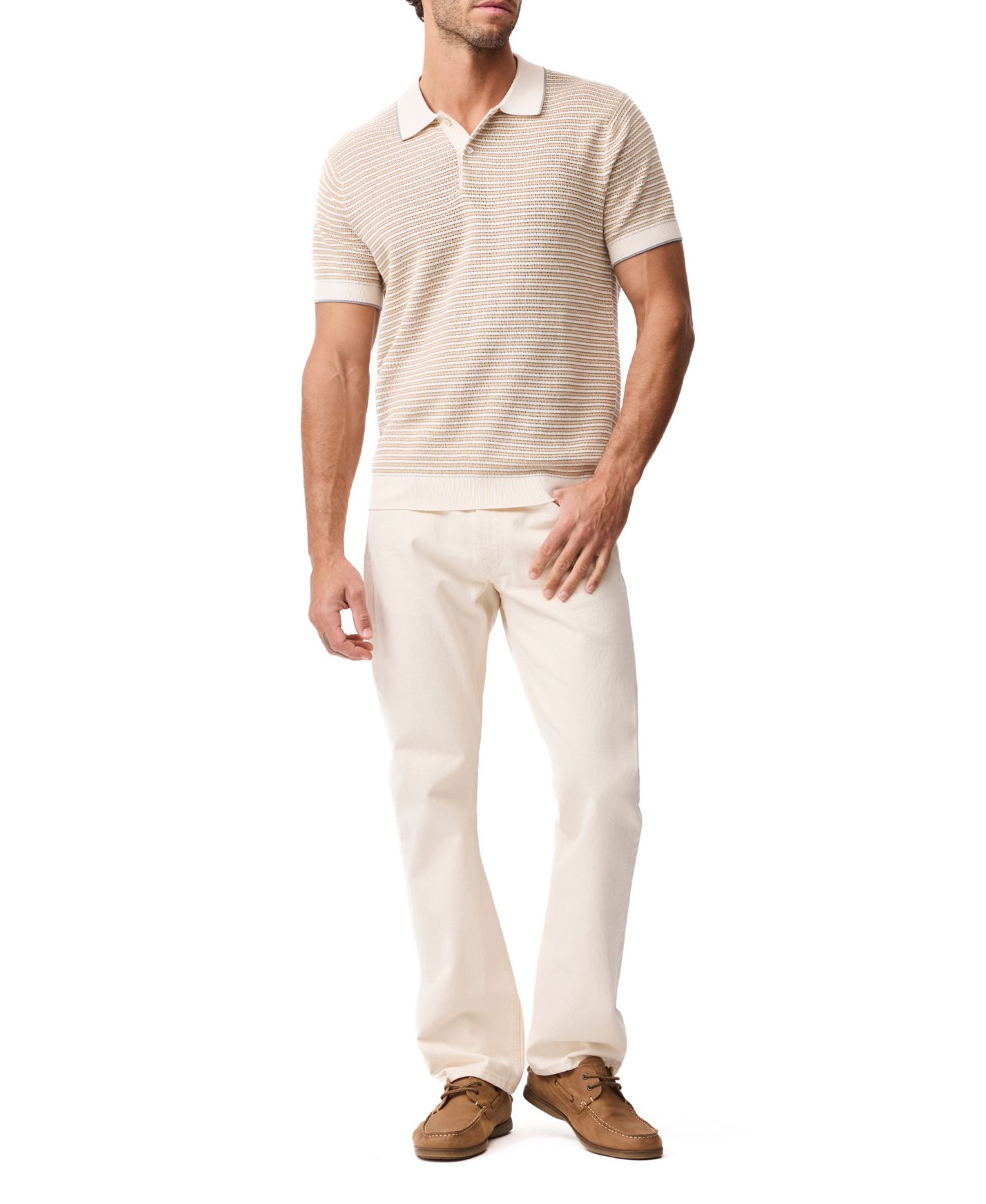 Rodd Gunn Men's Oyster Island Cotton Striped Knit Polo Shirt