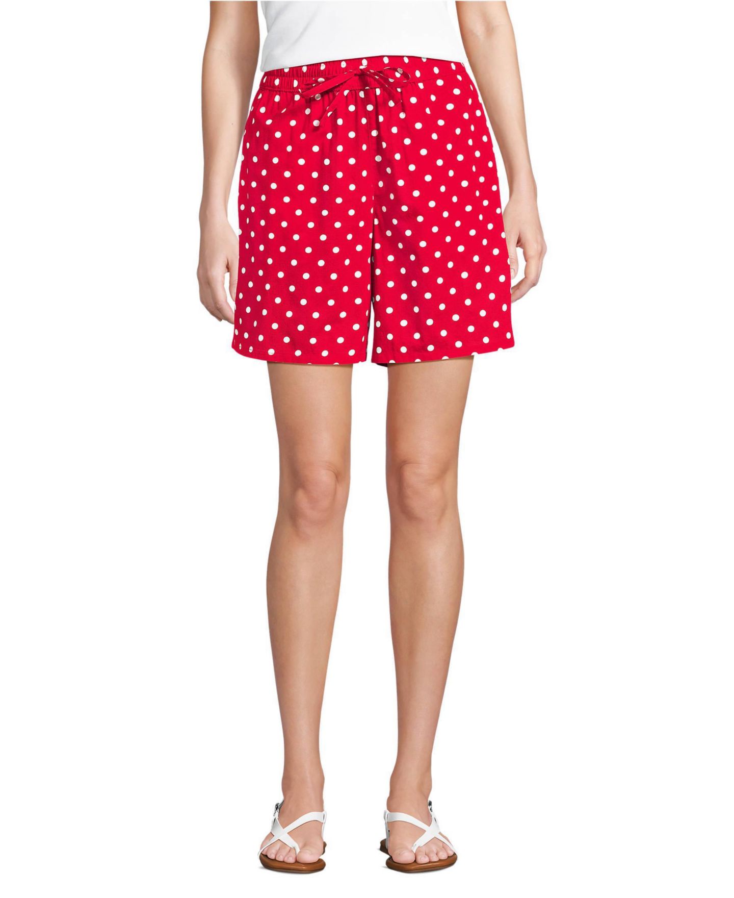 Женские шорты Lands' End Poplin High Rise Pull On 7" Shorts, цвет: Красный — фото 1