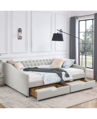 Tufted Upholstered Queen Daybed with Drawers and Nailhead Trim