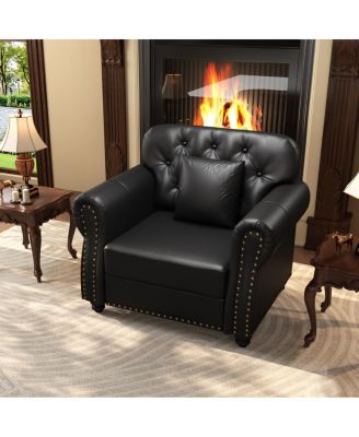 41.3" Faux Leather Chesterfield Sofa with Nailhead Trim and Pillows