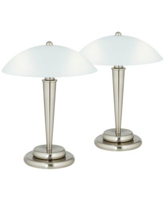 Deco Modern Accent Table Lamps 17" High Set of 2 Brushed Steel Touch On Glass Dome Shade for Bedroom Bedside Nightstand Office