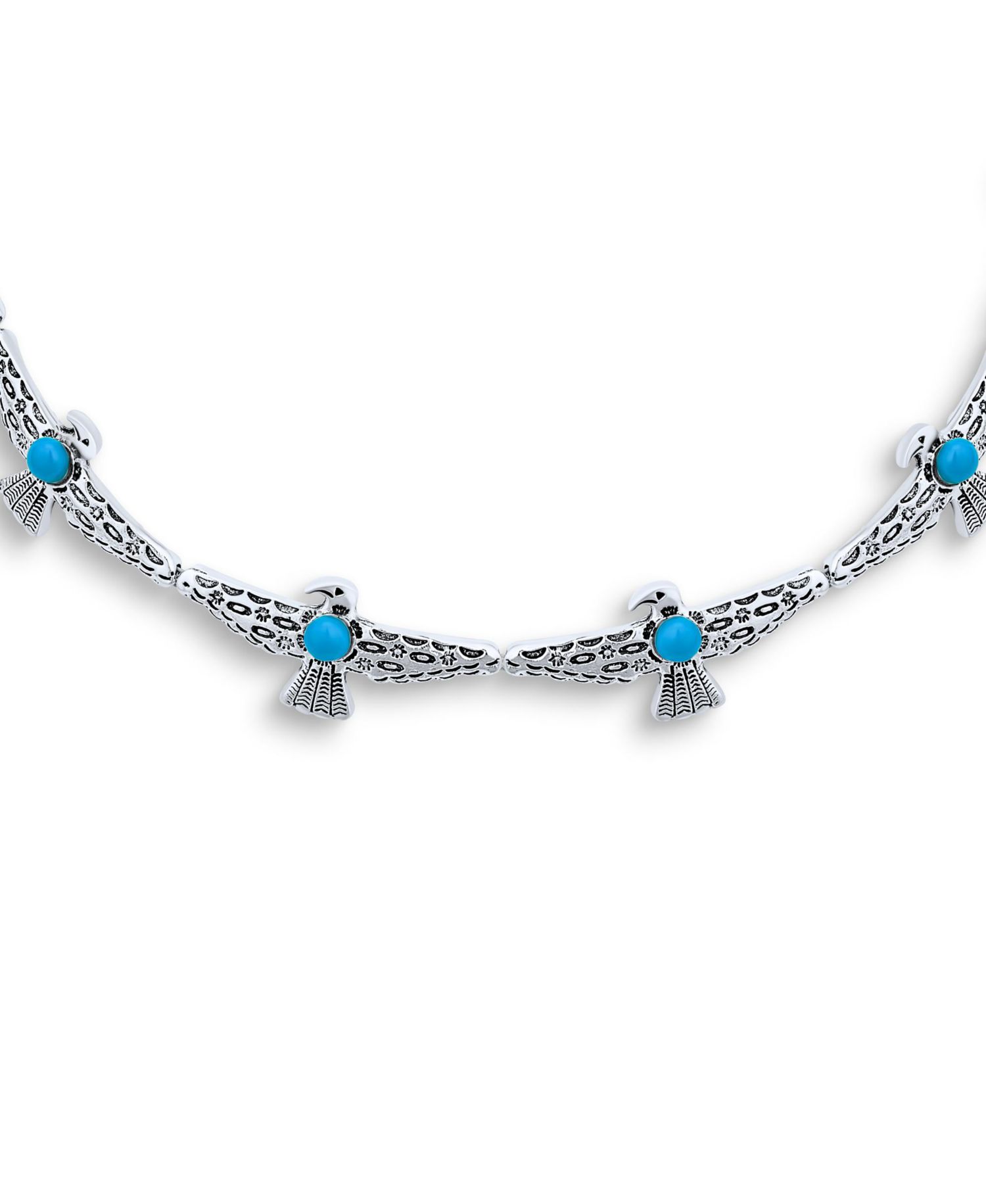 Southwestern Eagle Bird Necklace Choker with Turquoise Accents Adjustable Fashion Statement Jewelry