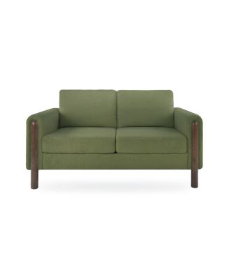 Mid-Century Modern 2-Seater Teddy Fabric Loveseat with Walnut Legs