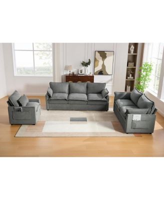 Modern Plush Upholstered Sofa Set with Storage Pockets