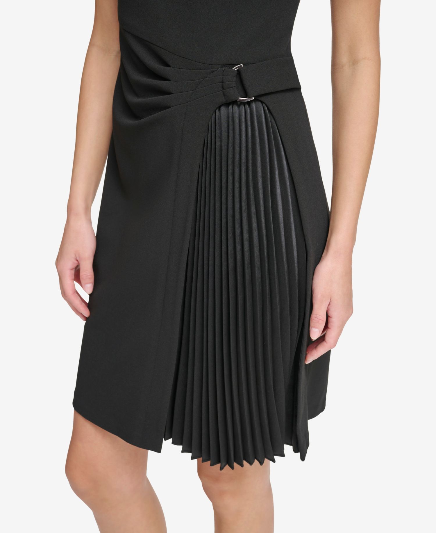 Petite Jewel Neck Asymmetric Pleated Skirt Dress