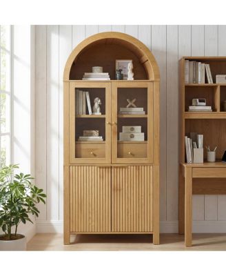 71" Fluted Arched Pantry Cabinet with Adjustable Shelves and Glass Door