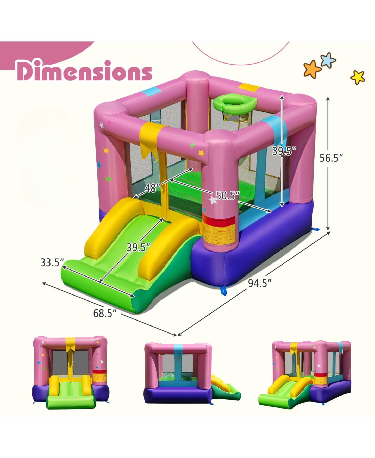 Детская игрушка Slickblue Party Inflatable Bounce House with Slide and 480W Blower, For up to 2 Players, Ages 3-12, цвет: Разноцветный — фото 3