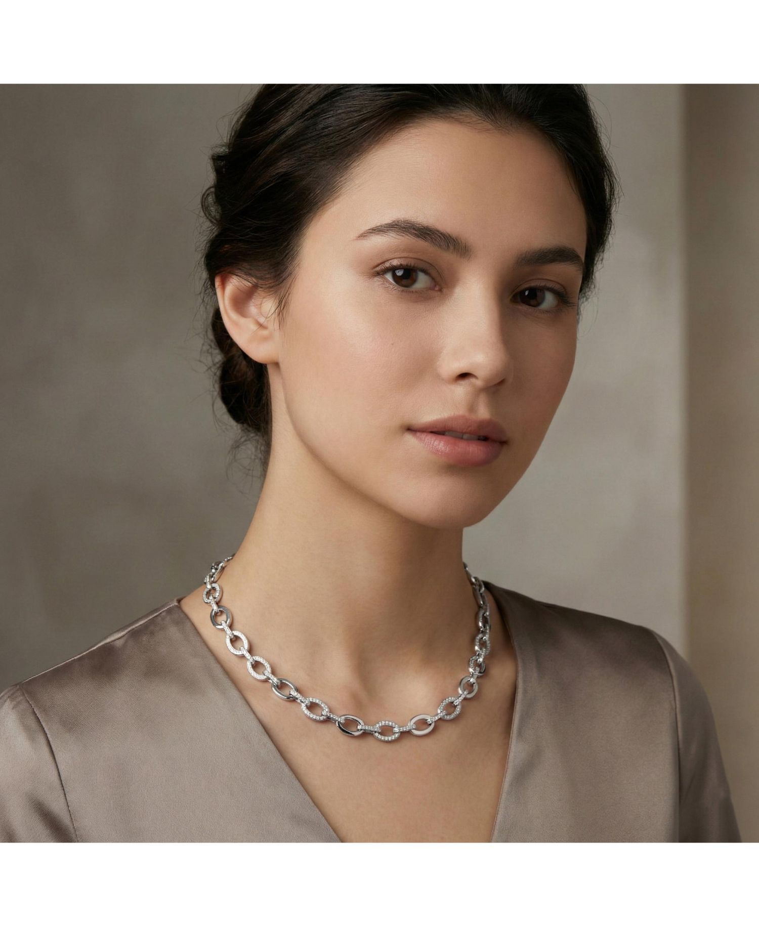 Brilliant Gold Plated Micro CZ Pave Oval Link Necklace