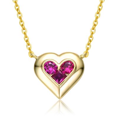 Dainty 14K Gold Plated CZ Petite Heart Pendant Necklace