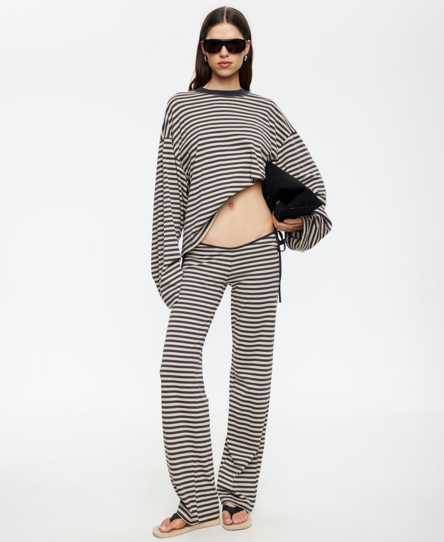 Women's Low-Rise Striped Waist Tie Pants