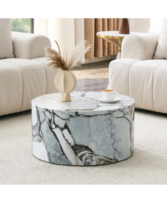 Marble Textured Cylindrical Coffee Table, 23.6" x 11.8
