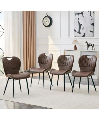 Set of 4 PU Dining Chairs with Integrated Handle and Metal Frame