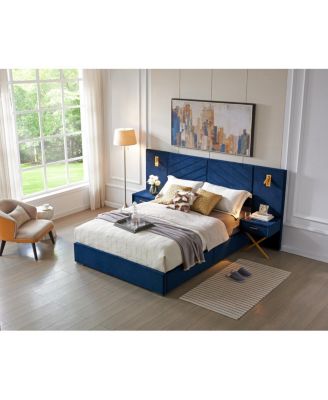 Velvet Vertical Channel Tufted Wingback Platform Bed