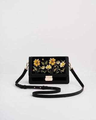 Women's Botanical Velvet Embroidered Foldover Bag