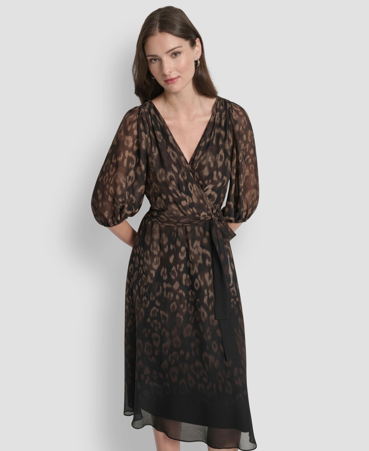 Women's Printed V-Neck Midi Dress