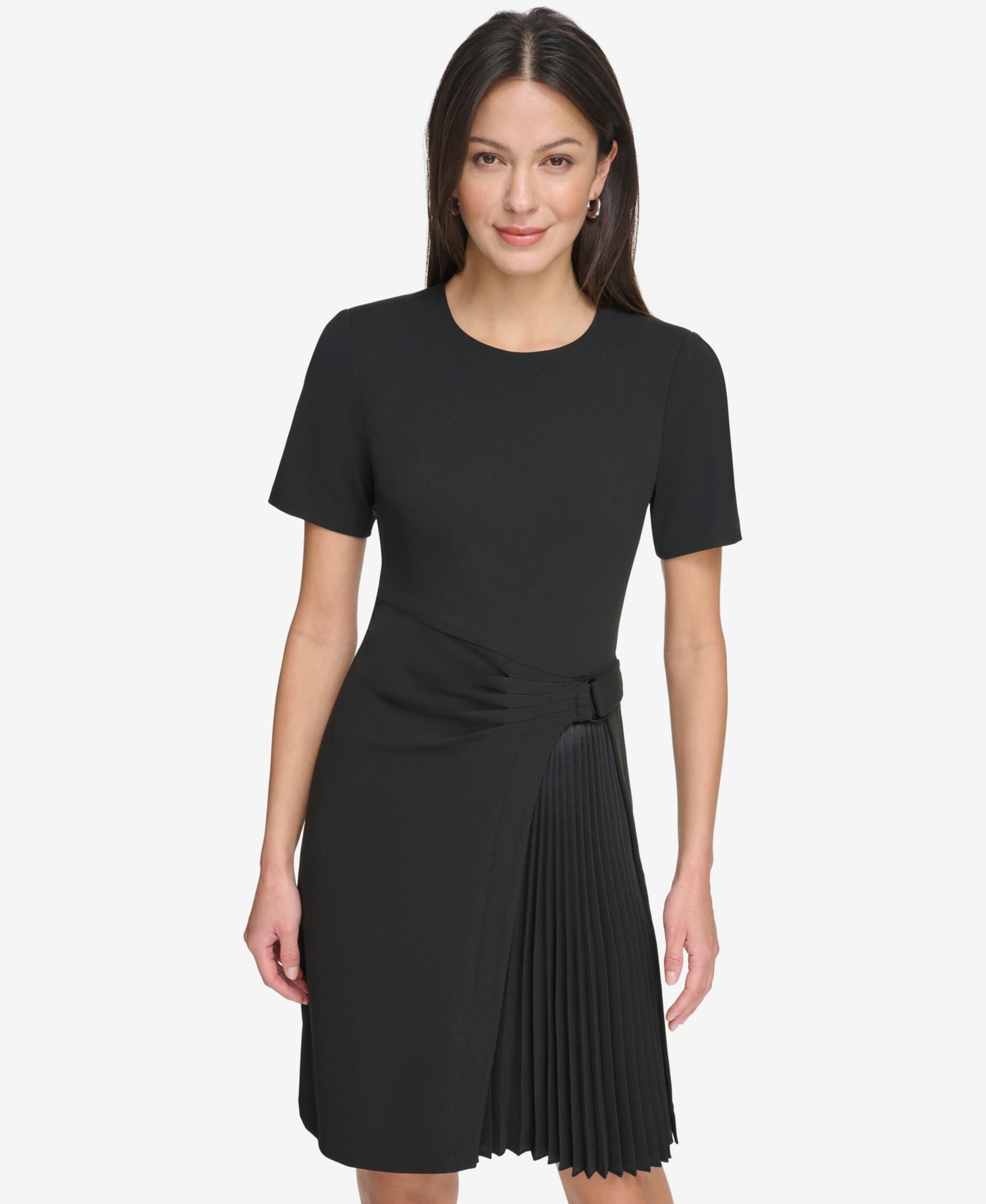Women's Pleated Skirt Detail Short-Sleeve Dress