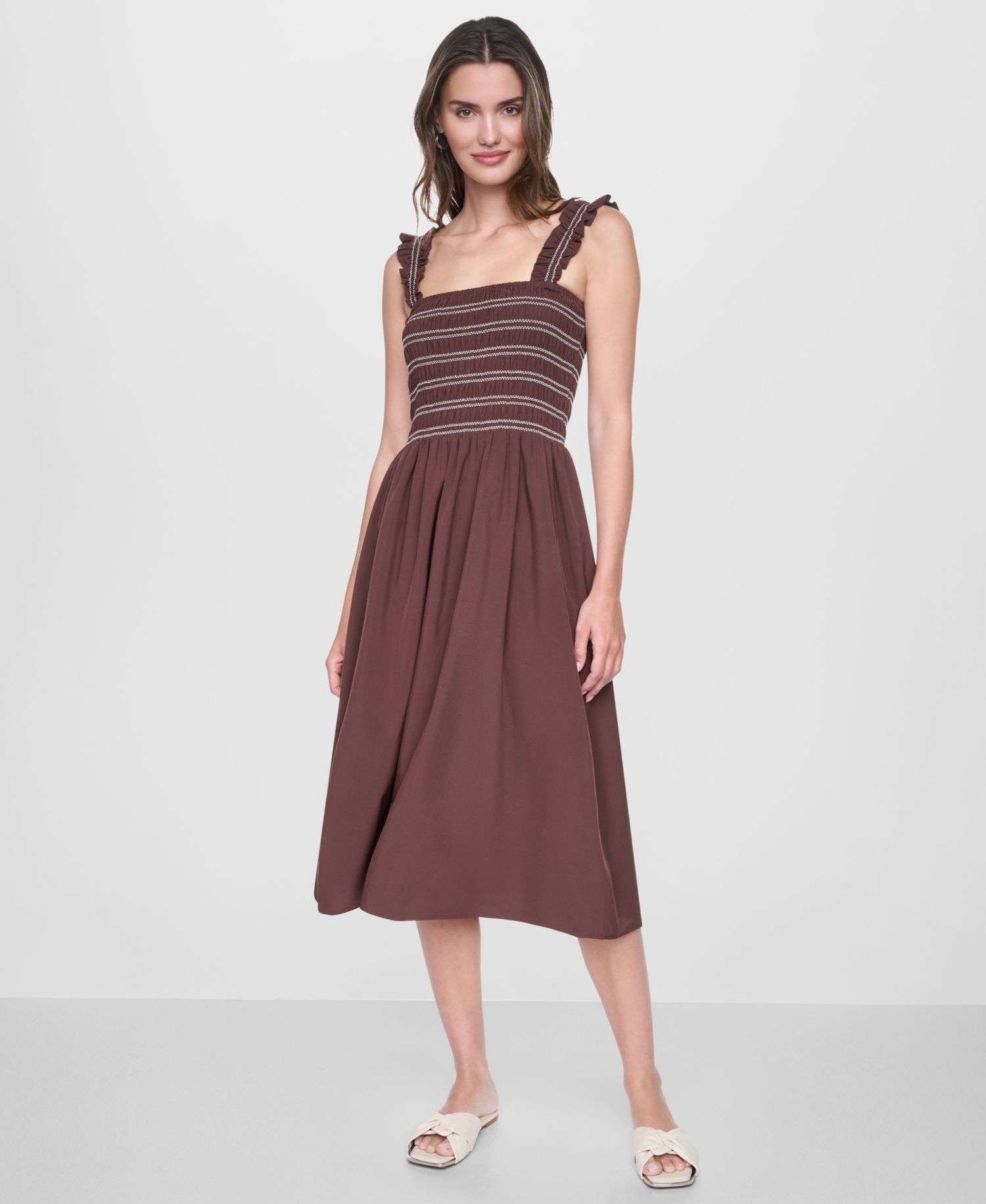 Women's Smocked Bodice Sleeveless Midi Dress