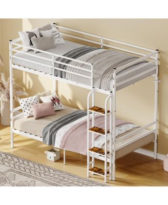 Metal Bunk Bed with Safety Guardrail and Ladder