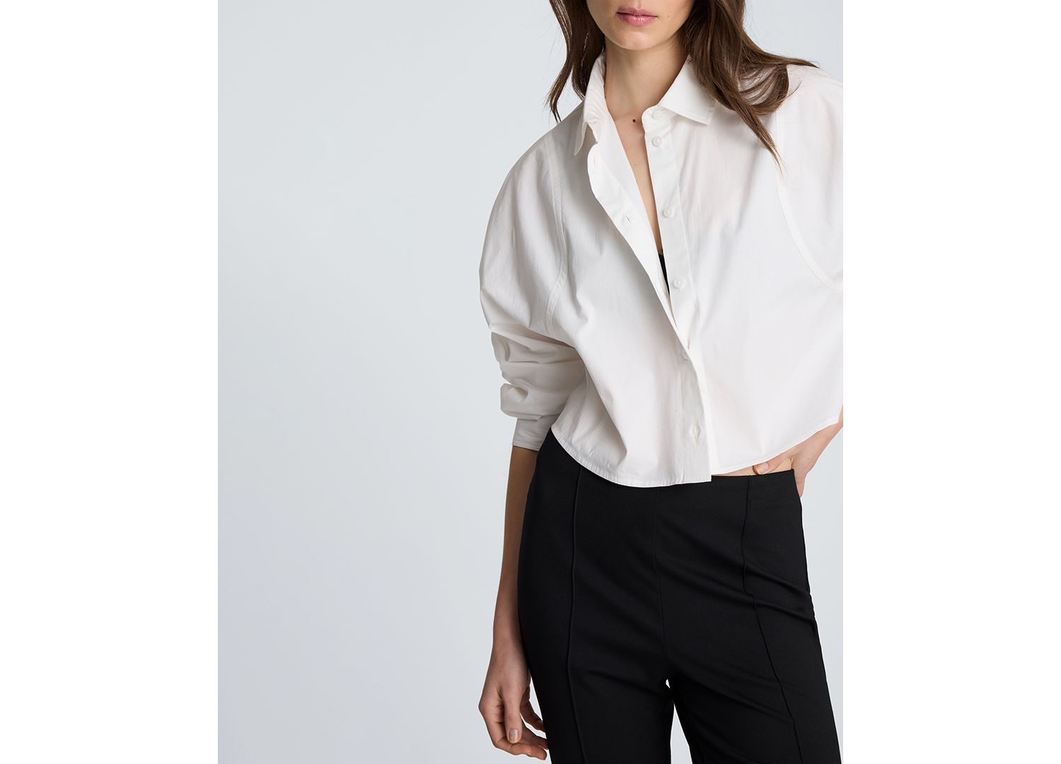 Women's Exaggerated Armhole Cropped Long Sleeve Button Front Shirt