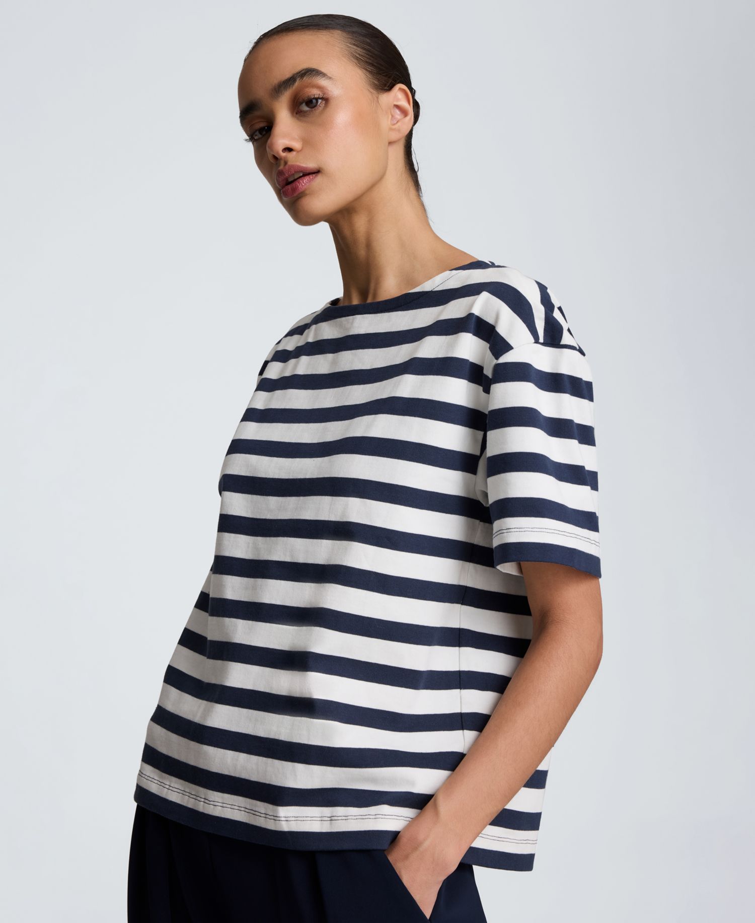 Women's Cotton Boat Neck Stripe Top