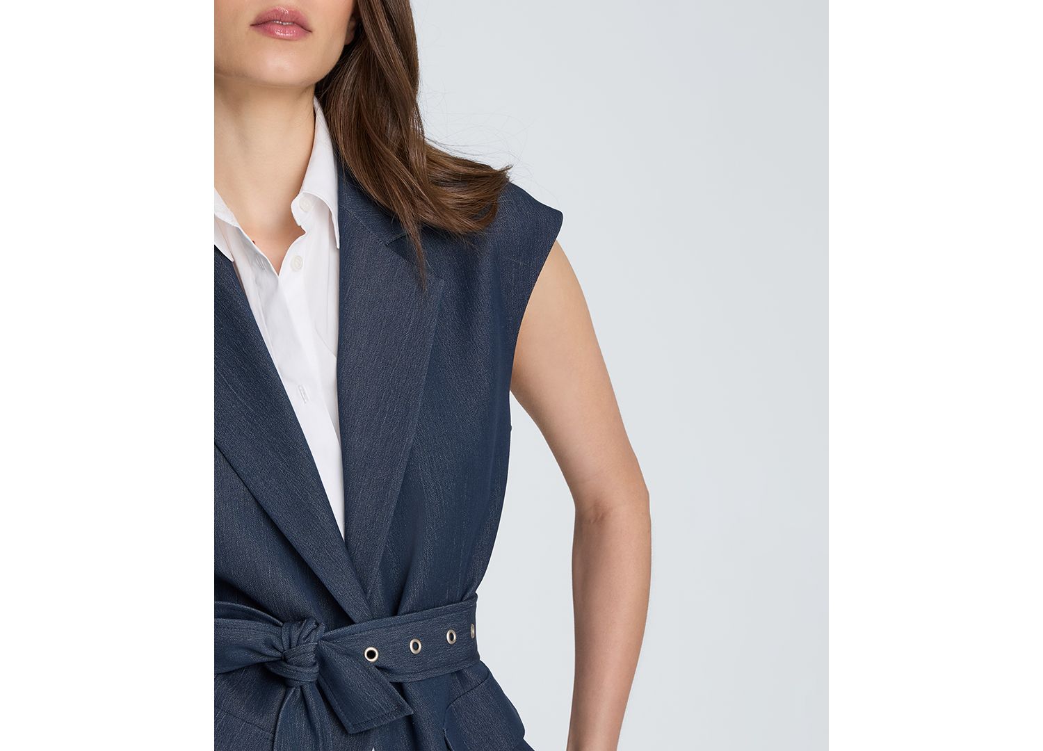 Women's Belted Notch Collar Vest with Detachable Shirt
