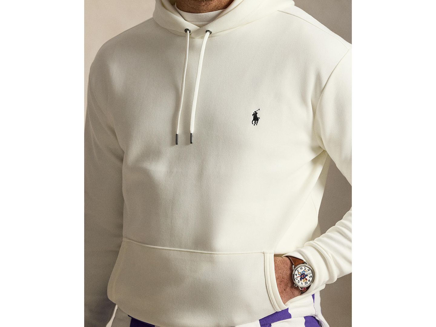 Мужская толстовка с капюшоном Polo Ralph Lauren Big & Tall The Iconic Mesh, цвет: Молочно-белый — фото 3