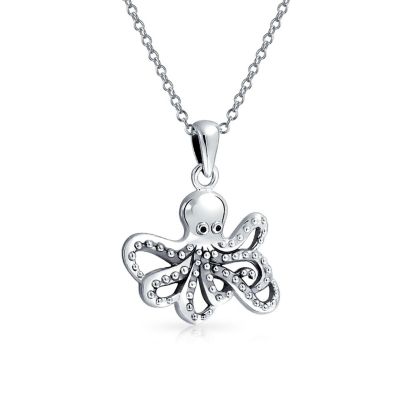 Octopus Pendant Necklace Nautical Sea Creature Squid Oxidized .925 Sterling Silver