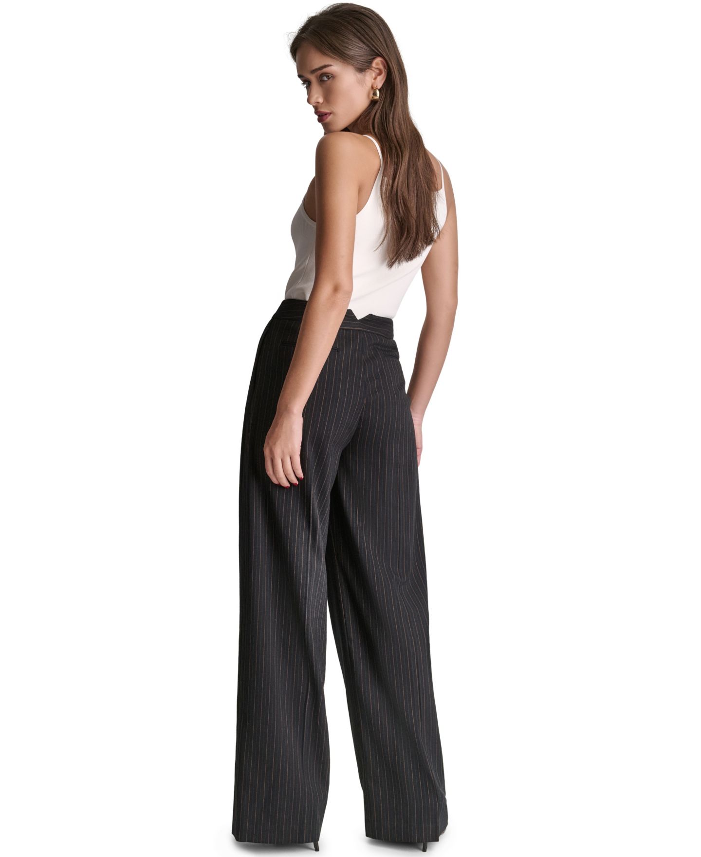 Женские брюки BCBG Pinstripe Full-Length High-Rise, цвет: Чёрный разноцветный — фото 7