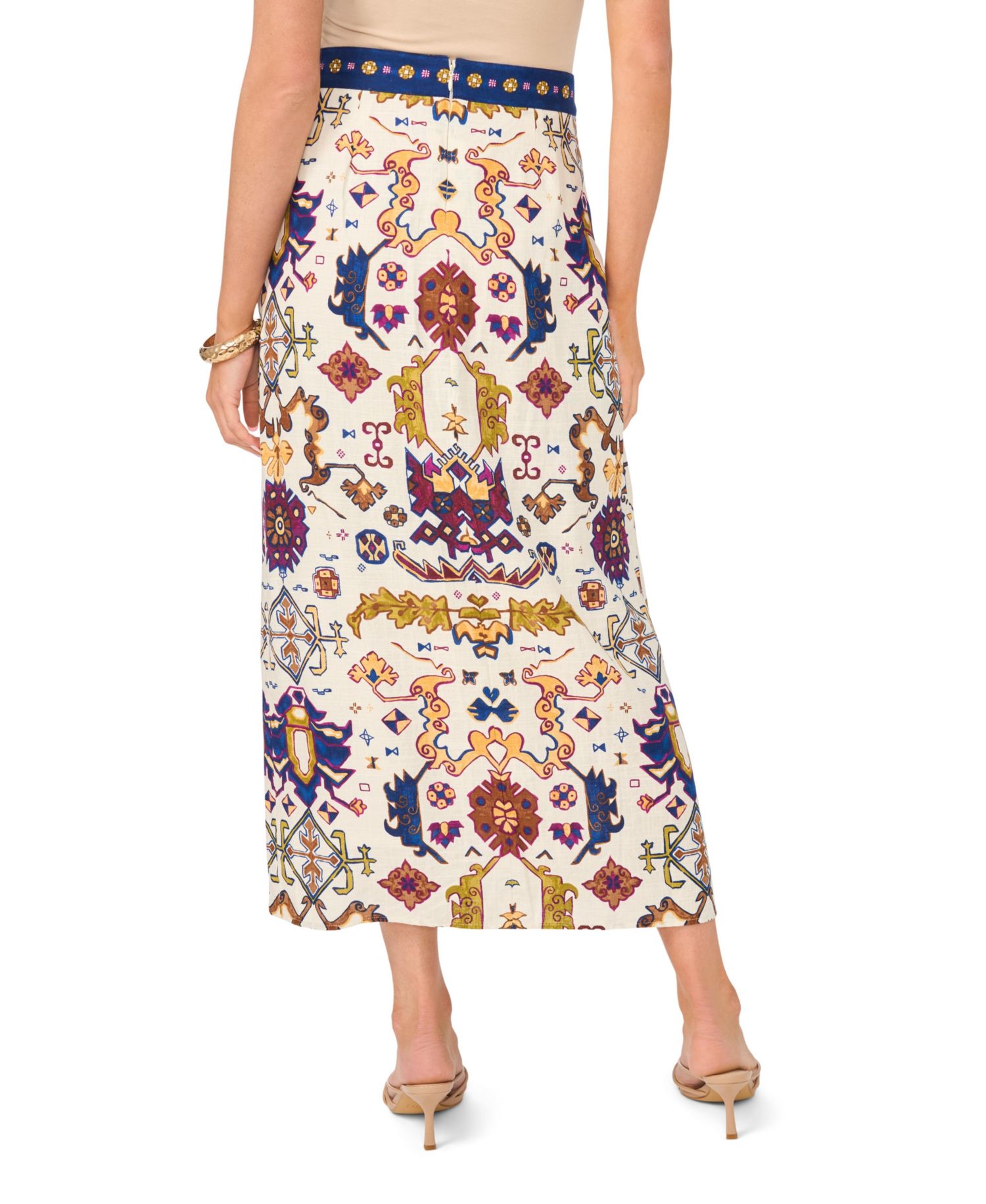 Women's Printed Faux Wrap Midi Skirt