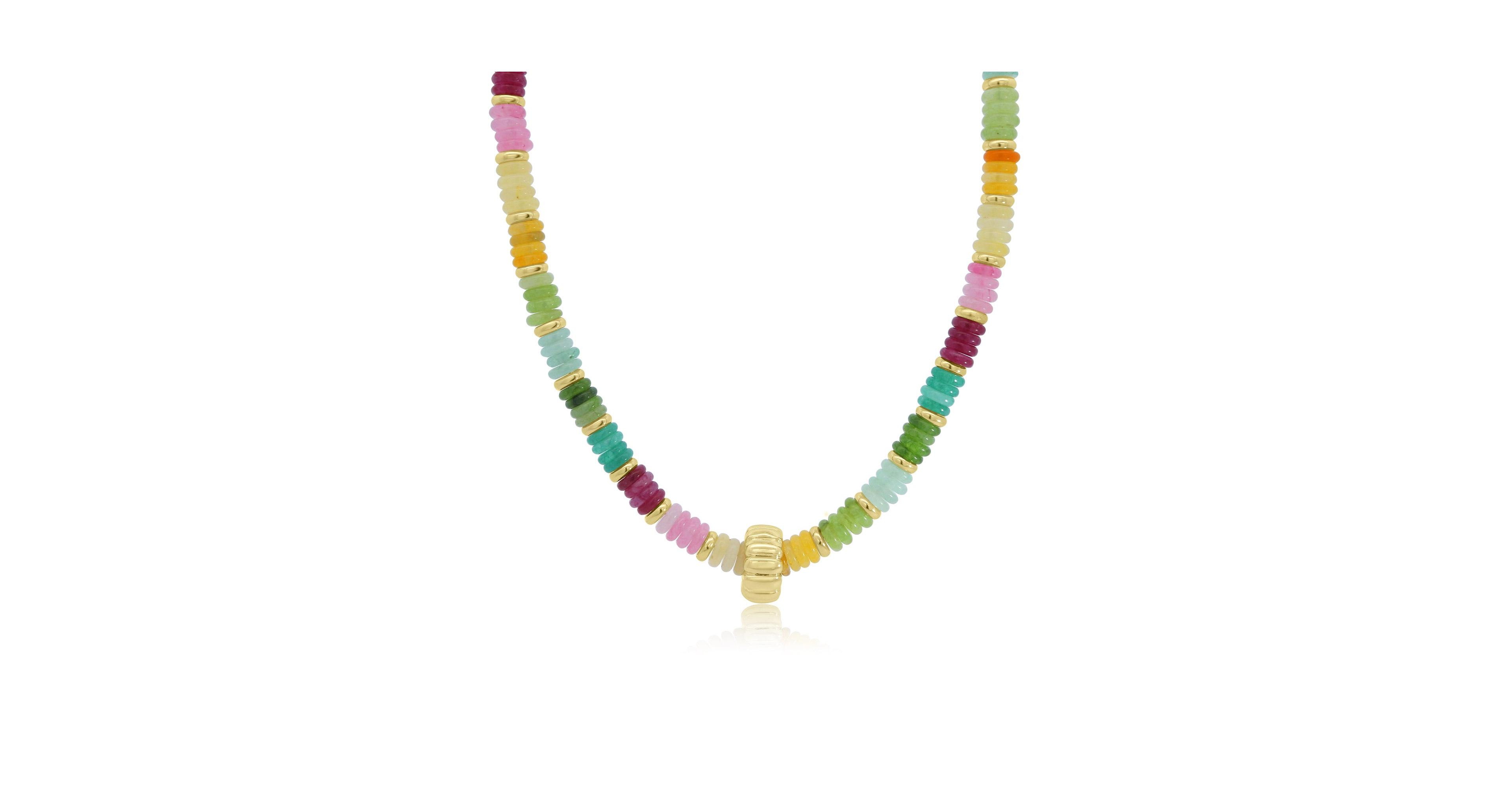 The Lovery Rainbow Bead Rondel Necklace 18K Gold Plated Over Brass