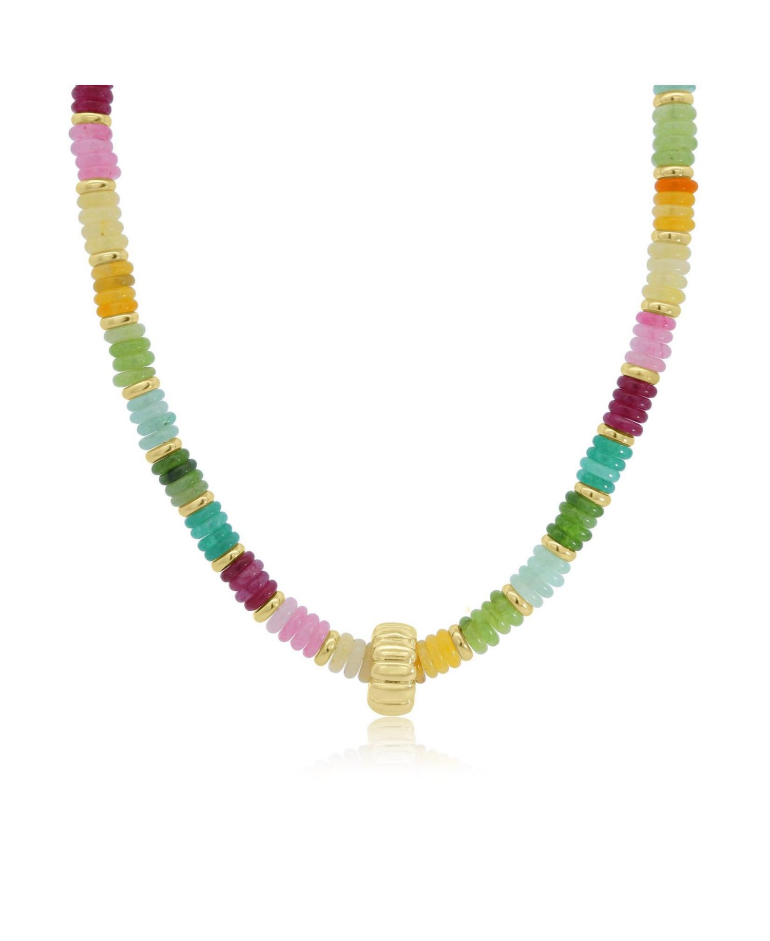 Rainbow Bead Rondel Necklace 18K Gold Plated Over Brass
