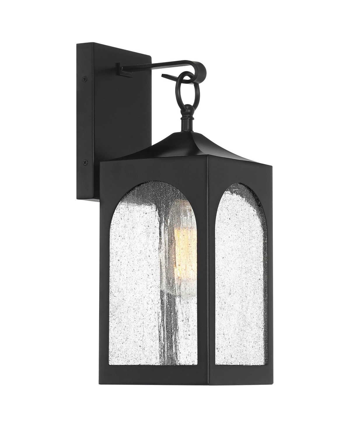 Possini Euro Design Tyne Modern Outdoor Wall Light Fixtures Set of 2 Matte Black Metal 16 1/2" Seedy Glass for Post Exterior Barn Deck