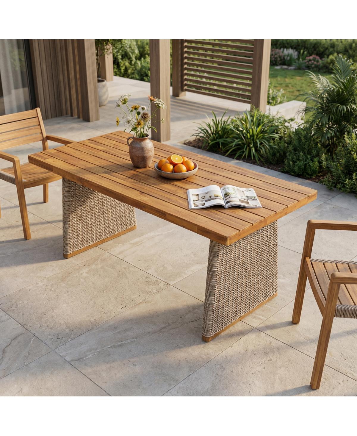 Streamdale Furniture Outdoor Acacia Wood Dining Table,Teak Finish+ Wicker - Brown,teak