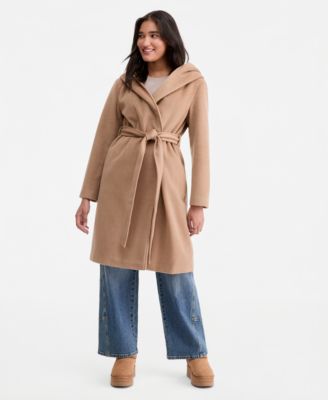 Women's Hooded Tie-Belt Wrap Coat