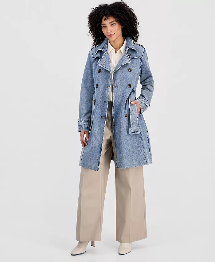 Women's Double-Breasted Denim Trench Coat - thumbnail 6