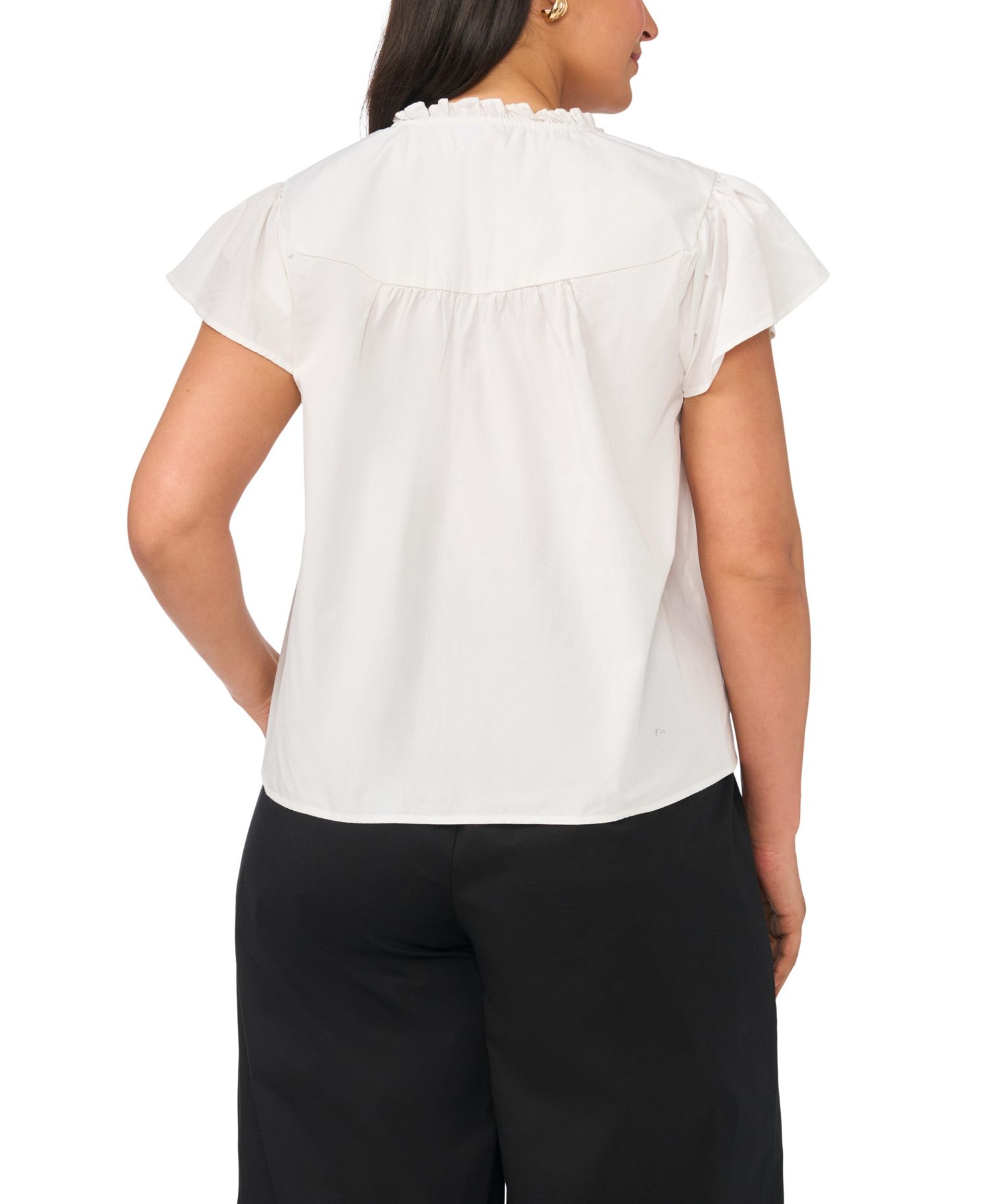 Plus Size Flutter-Sleeve Split Neck Front Yoke Blouse