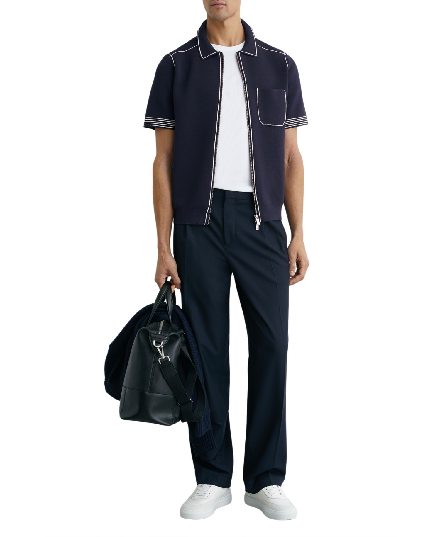 Men's Blake Stitch-Detail Zip-Through Knit Shirt