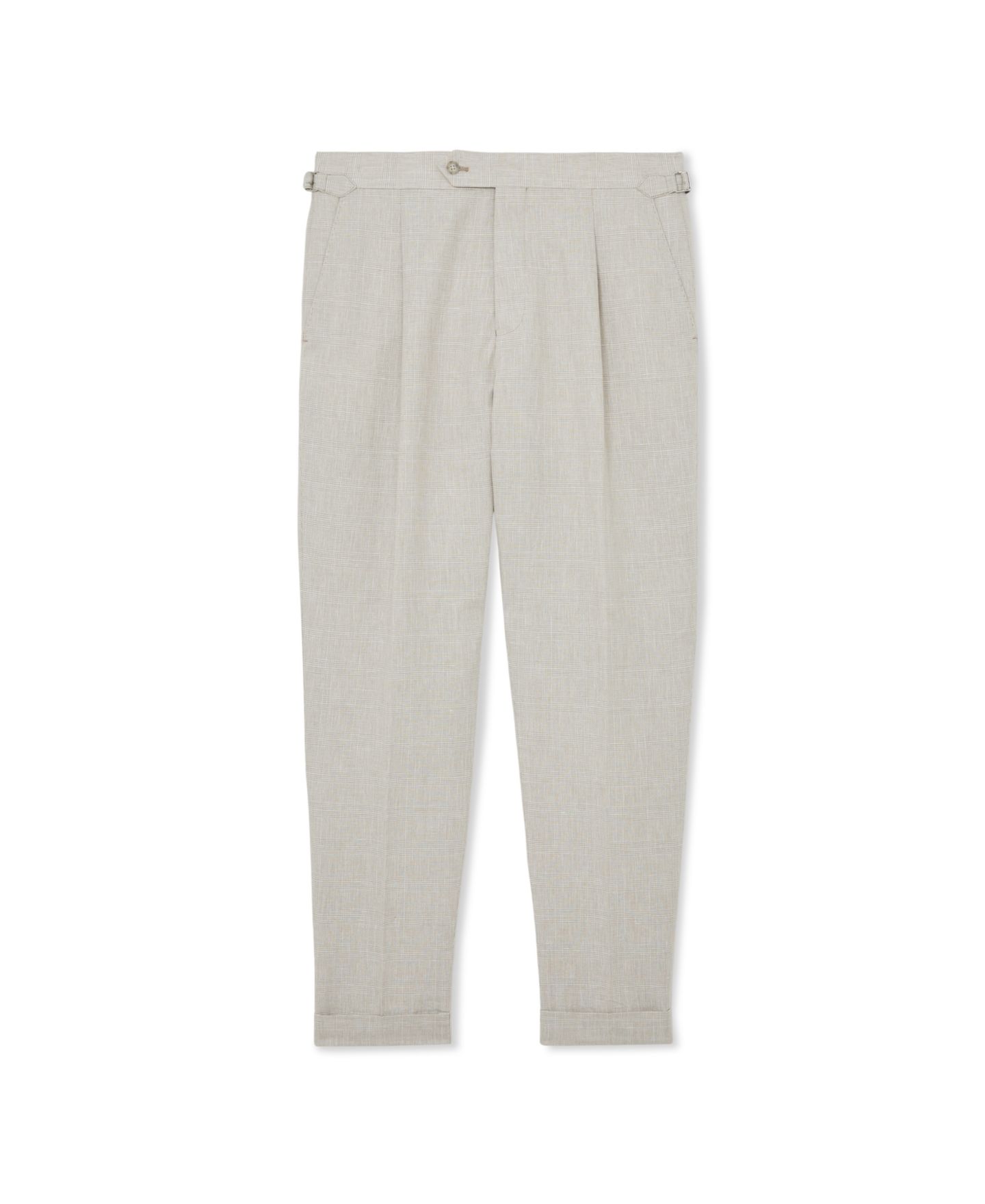 Мужские брюки REISS Finch Linen-Cotton Check Tapered, цвет: Овсяный — фото 5