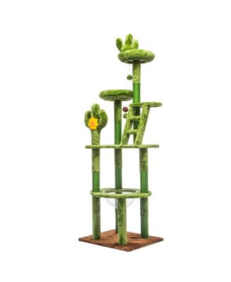  72in Cactus Cat Tree With Transparent Capsule, Scratching Posts And Perches
