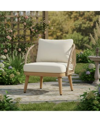 Acacia Wood Outdoor Club Chair with Rope Accents and Weather-Resistant Cushion