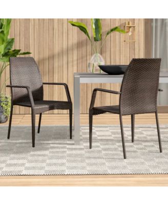 Fully Assembled Brown PE Wicker Outdoor Patio Chairs with Iron Frame