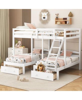 Full over Twin and Twin Bunk Bed,Triple Bunk Bed with Drawers