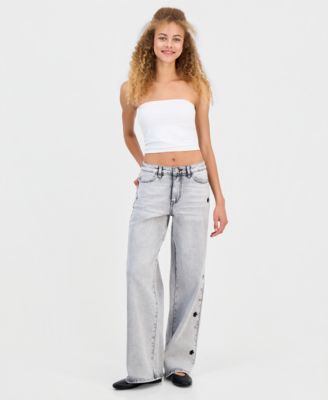 Juniors' Star Stud Mid Rise Wide Leg Jeans