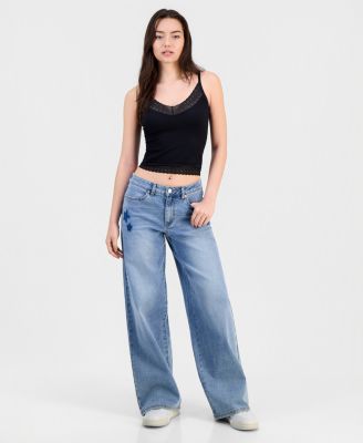 Juniors' 90s Wide-Leg Faded Star Jeans