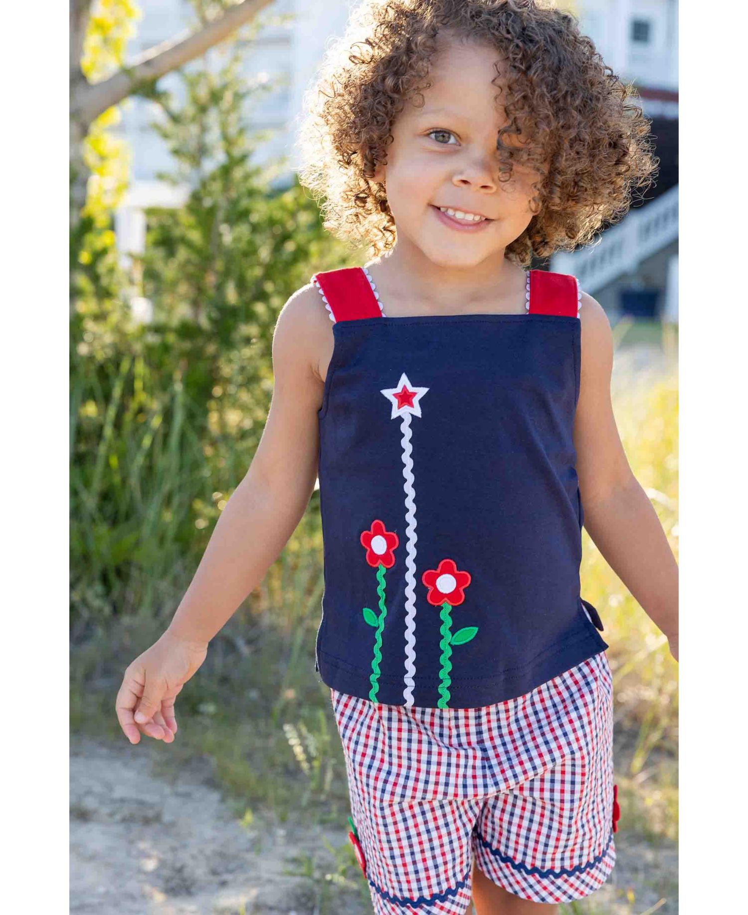 Big Girl Knit Top With Ric Rac, Flowers and Star