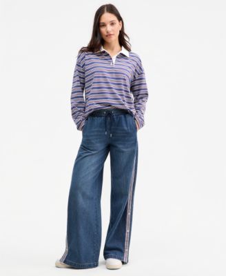 Juniors' High-Rise Wide-Leg Varsity Jeans