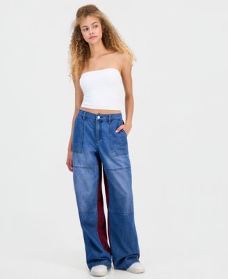 Juniors' Mixed Materials Wide Leg Jeans