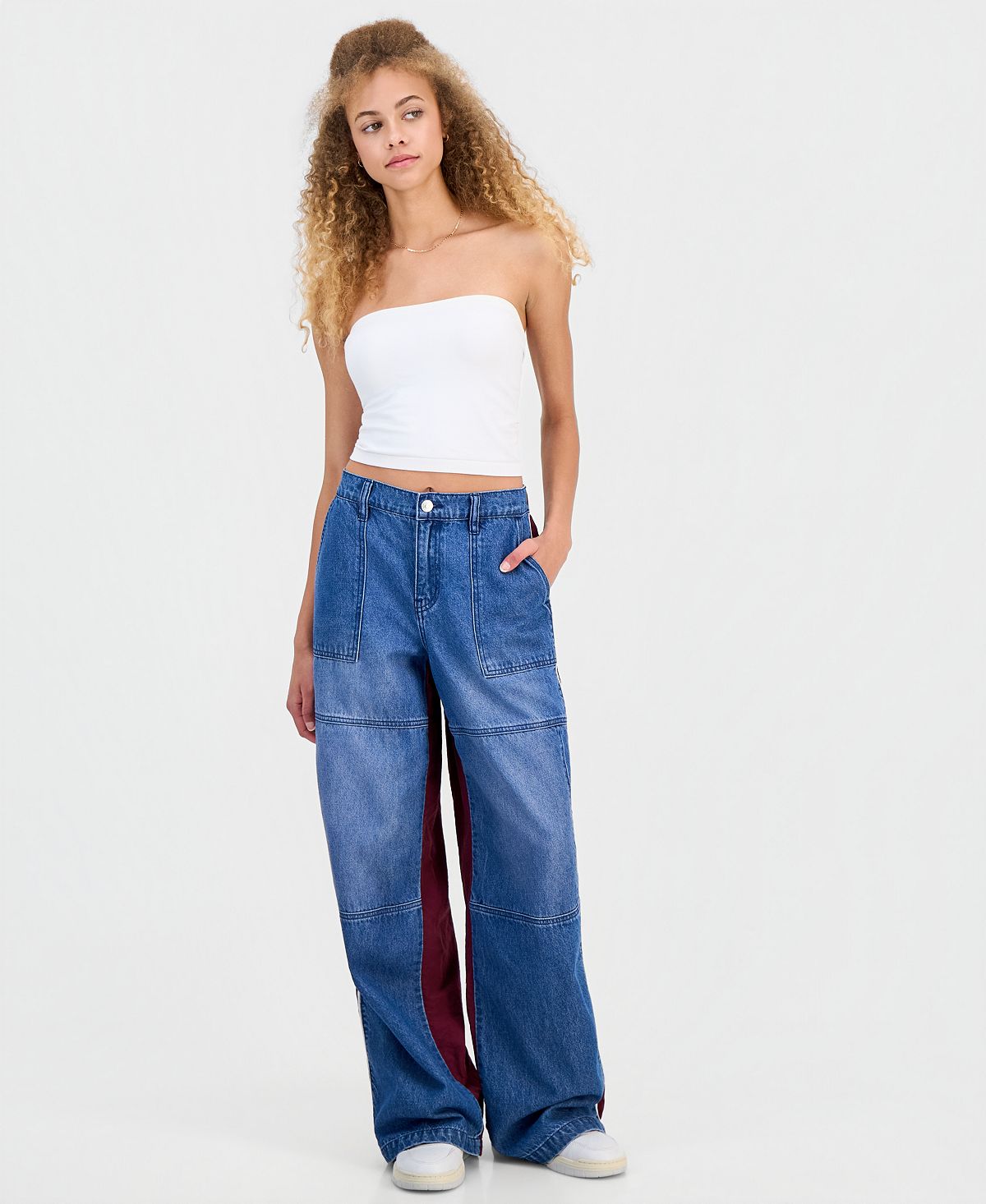 Madden Girl Juniors' Mixed Materials Wide Leg Jeans view 1 — MAYCSS fashion products