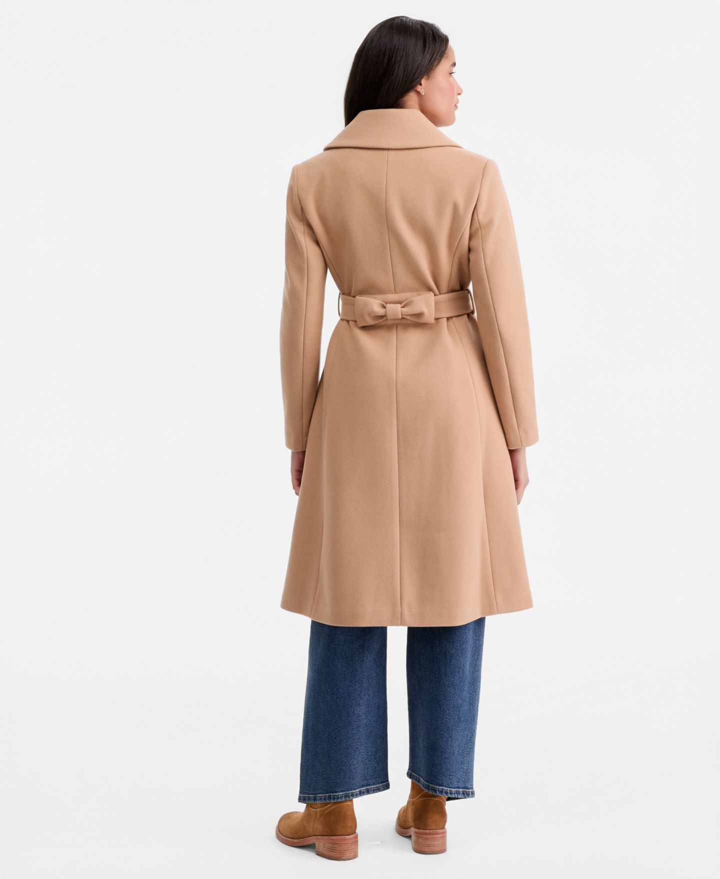 Женское пальто CeCe Petite Double-Breasted Belted Bow Back, цвет: Верблюжий — фото 5